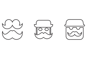 Man Mustache vector line icon set, barbershop facial, male moustache face accessory vector illustration