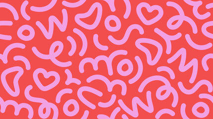 Doodle style pattern with geometric lines. Abstract modern style background, seamless texture design. Curls and swirls, playful shapes, dynamic repeating print for textile. Flat vector illustration