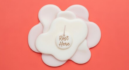 Candle with the words Rest Here resting on a white floral design