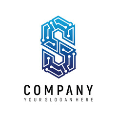 letter S circuit tech concept logo design vector
