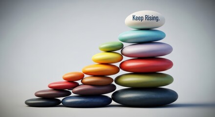 Colorful Stacked Stones Representing Growth and Rising Upward