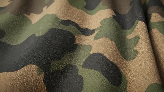 Close Up Shot of Camouflage Fabric Texture, Slow Movement