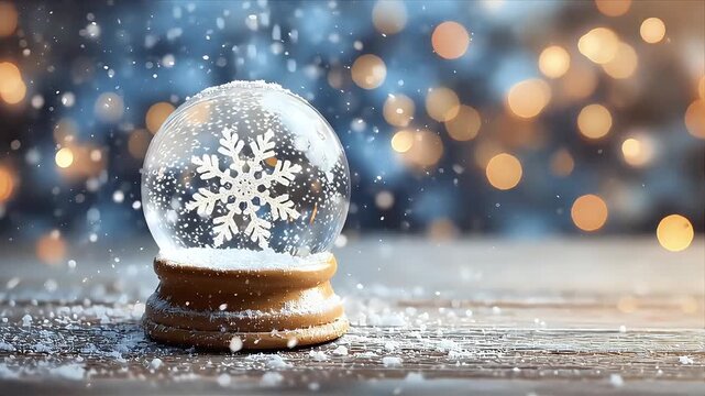 Winter Magic: Glittering Snowflake Snow Globe with Festive Bokeh Lights