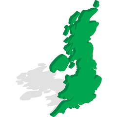 Three Dimensional Map Of Great Britain And Ireland With Green And Black Colors And Isolated On White Background And Graphic Design And Abstract Concept