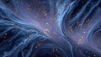 Celestial Fluidity: An ethereal depiction of the cosmos, where swirling, luminous blues and golds merge in a dance of cosmic ballet, creating a mesmerizing visual journey through the universe.