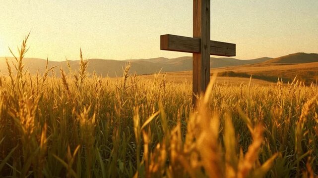 Dreamy 4K Gimbal Shot Through Tall Grass Towards a Cross: Immersive, Serene, and Inspiring 28Oct2025 for Peaceful Projects