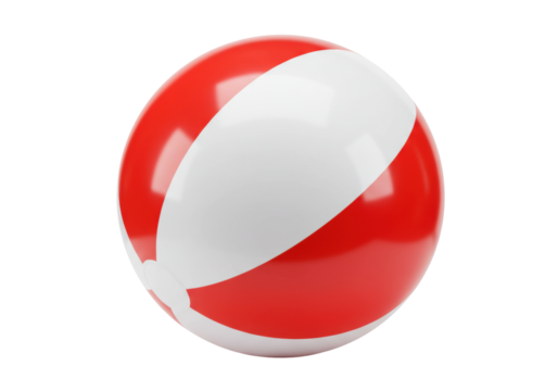 Isolated beach ball with red and white panels evokes summer fun and childhood games