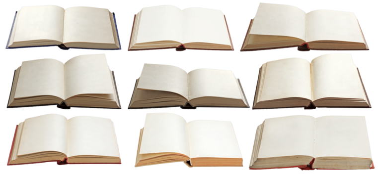 Collection of Open Books on White Background