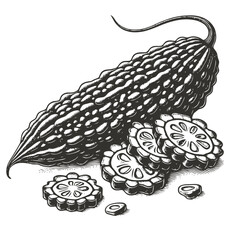 Obraz premium Hand-Drawn Illustration of Bitter Gourd⁠ 