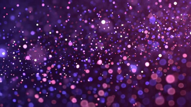 Violet particles abstract background with shining silver Floating Dust Particles Flare Bokeh star on Purple Background. Futuristic glittering in space