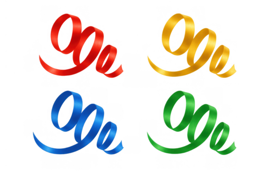 Colorful curling celebration ribbons creating a festive party decoration, isolated on a transparent background