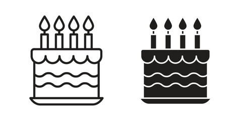 Birthday cake icon in line design. Simple icon vector