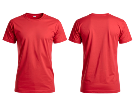 Set of white front and back view tee sweatshirt sweater long sleeve on transparent ba - Firefly_Back and front view of red blank jersey t-shirt mockup template.  (2) - Powered by Adobe