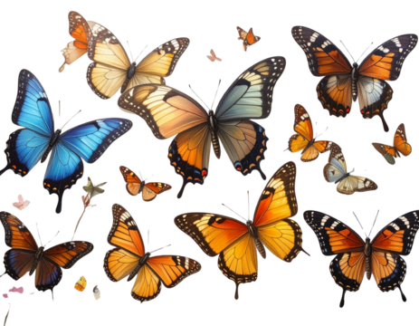 A Set Of Butterflies Flying In Differentisolated on transparent background  (3) - Powered by Adobe