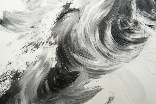 Elegant Abstract Composition of Whimsical Brush Strokes in Black, White, and Grey Tones for Decor