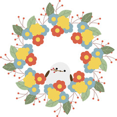 シマエナガと北欧風のボタニカルリース