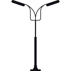 Silhouette of a Tall Street Lamp Post with Two Lights on a Transparent Background