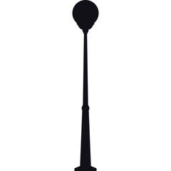 Silhouette of a tall street lamp with a round top against a transparent background