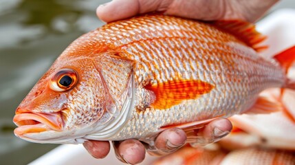 Fresh Red Snapper Fish Held by Hand with Vibrant Colors and Fine Details, Perfect for Seafood Culinary and Nature Themes