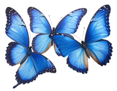 A set of three very beautiful blue butterflies with color transitions isolated on a t  (3)
