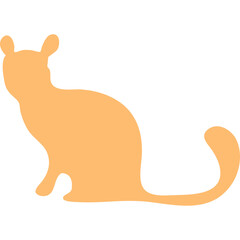 Silhouette of an Orange Cat Sitting with a Tail Extended and Ears Perked on a Transparent Background