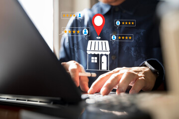 Local business reputation management concept, customer feedback review rating for online marketing strategy