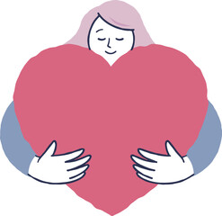 ハートを抱きしめる女性