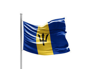 Barbados flag waving mast on white background with clipping path.