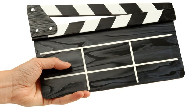 Hand Holding a Classic Movie Clapperboard for Film Production and Cinematic Projects in a Studio Setting
