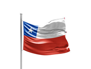 Chile flag waving mast on white background with clipping path.