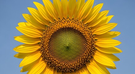 Sunflower Bloom Close-Up of Yellow Petals Against Blue Sky