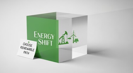 A Green Energy Shift Concept Visualized on a Transparent Cube