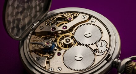 Detailed Macro View of a Vintage Pocket Watch's Internal Mechanism