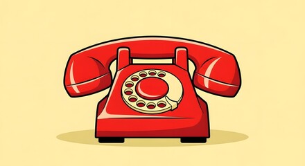 Vibrant Red Rotary Phone Illustration - Classic Vintage Communication Device Artwork