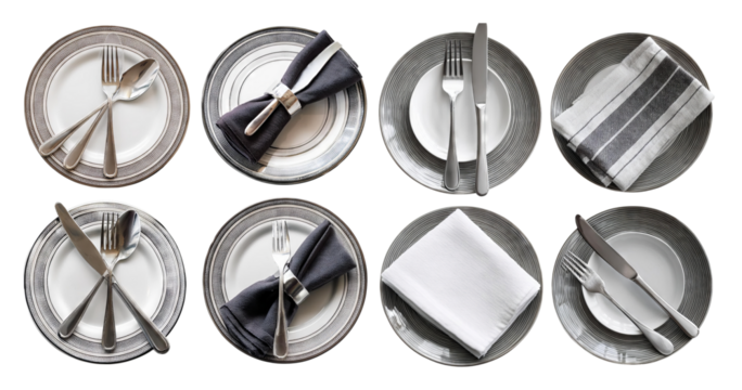 Elegant Table Setting with Plates and Cutlery for Dining Occasion, isolated on transparent background