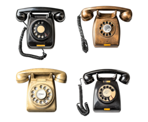 Vintage Rotary Telephones in Black and Gold on Isolated Background Isolated Transparent Background