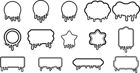 Fototapeta premium Dripping liquid frame shapes collection black outline slime labels set for Halloween horror slime banner sticker design vector