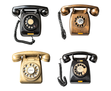 Vintage Rotary Telephones in Black and Gold on Isolated Background Isolated Transparent Background