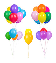 Colorful Helium Balloons in Various Hues for Celebratory Decor, Isolated on Transparent Background