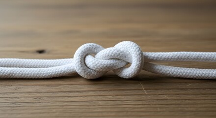 Strong White Rope Knot Symbolizing Security and Connection on Rustic Wooden Background