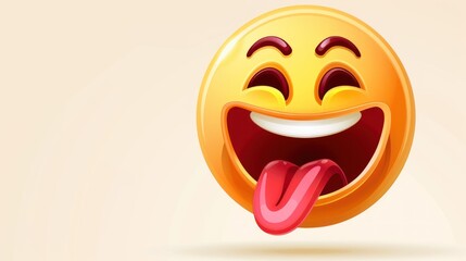 Fototapeta premium Happy smiley face emoji with a playful expression and a tongue sticking out against a soft pastel background
