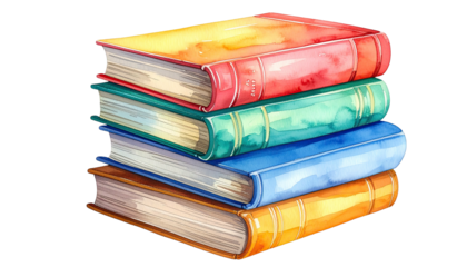 Watercolor stack of colorful books in various shades
