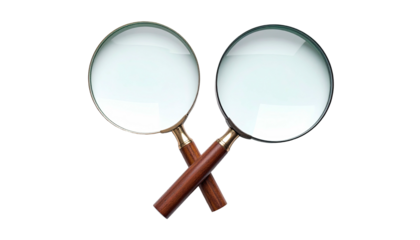 Two magnifying glasses crossed over each other on a black background