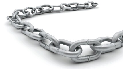 Obraz premium Metallic chain link on a white background showcasing strength, connection, and industrial design ideal for various graphic projects and presentations