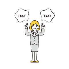 指さしで紹介する、若いビジネスウーマン・OLのシンプルな全身ベクターイラスト素材