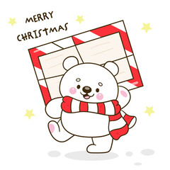 polar bear carry christmas letter from santa kawaii cartoon