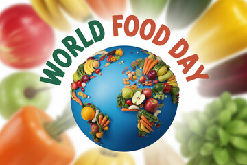 Celebrate World Food Day with this vibrant globe made of fresh fruits and vegetables promoting healthy eating habits and awareness about global hunger challenges