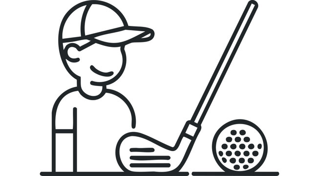 Man with golf club and ball simple line drawing
