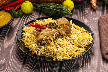 Indian chicken biryani with basmati rice