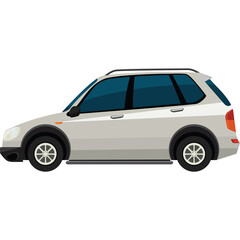 Silver SUV Car with Tinted Windows and Orange Taillights Displayed on Transparent Background Front View Side Profile Realistic Pixelated Design